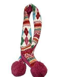 Gap Colorful Knit Scarf With Pom Poms & Argyle Pattern For Girls